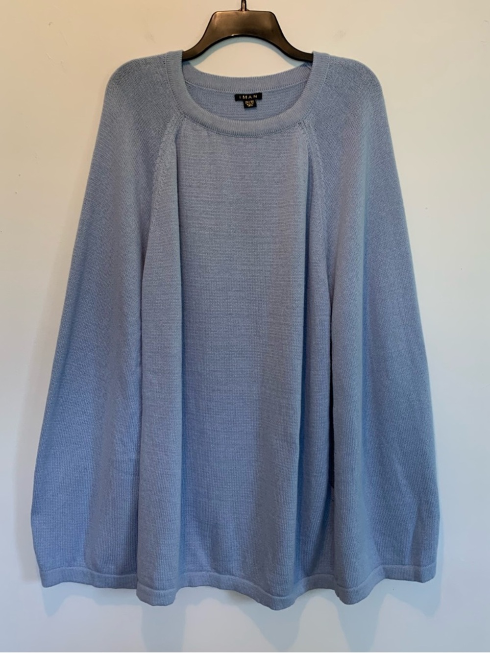 Iman Blue Cotton Cashmere Knit Poncho Sweater 2X 3X